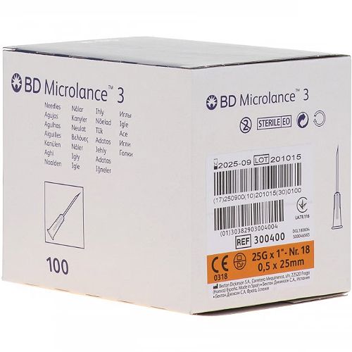 BD Hypodermic Needle 25G x 25mm Orange 300400 - Box/100